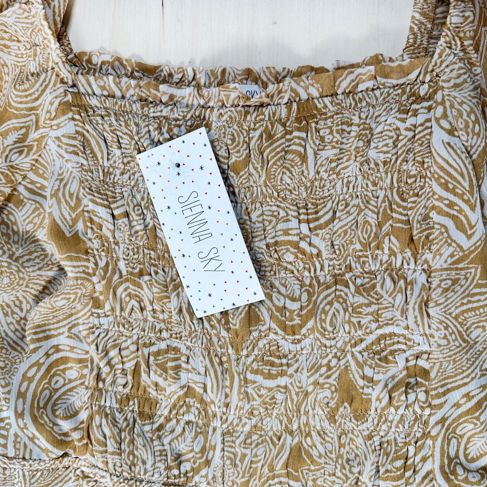 NWT - Sienna Sky Sundress Beige White Flowers Balloon Sleeve Dress Women's S - Picture 5 of 9
